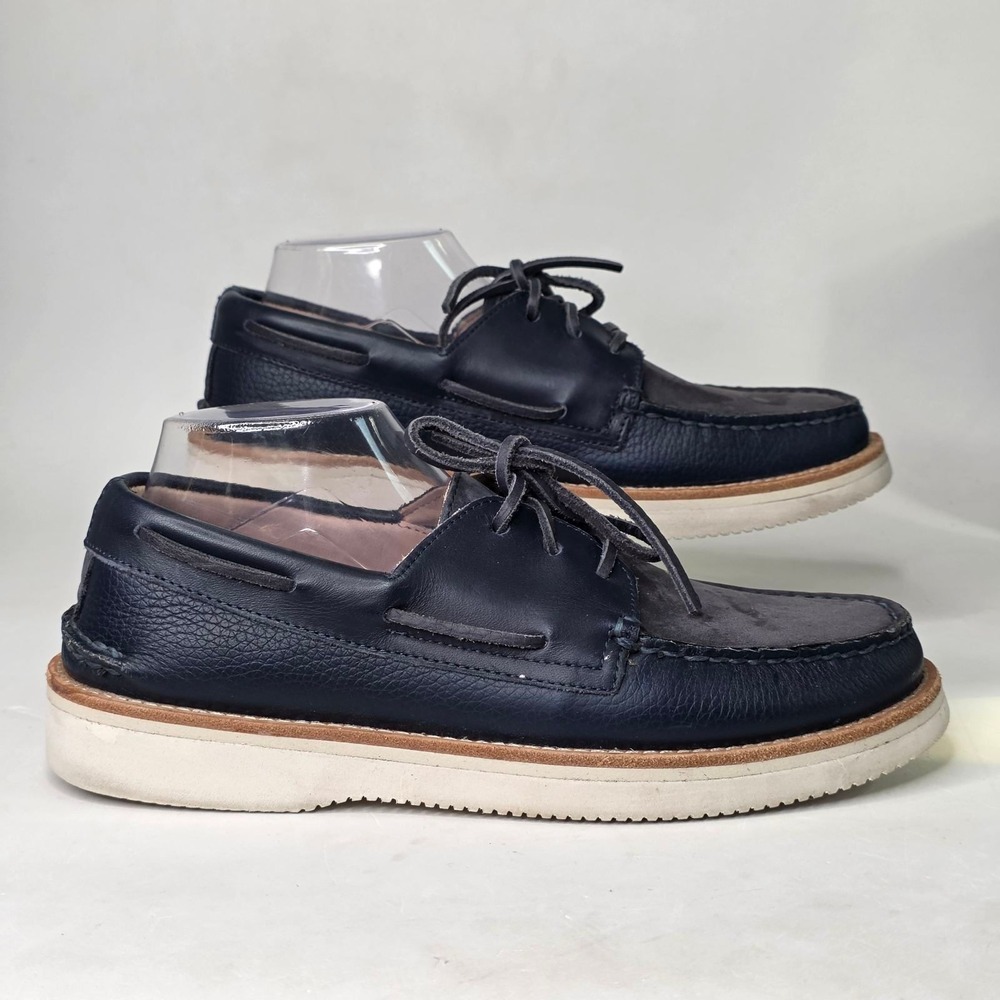 Sperry Boat Shoes Men's Size 9 Navy Leather Suede Vibram Sole Lace Up Casual